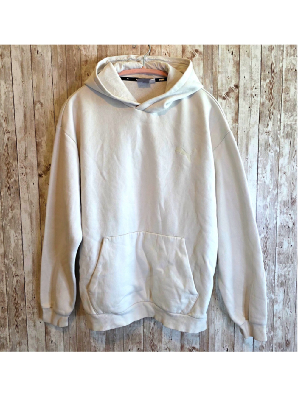 PUMA Men's White Fleece Pullover Hoodie w/Logo & Pockets Size M